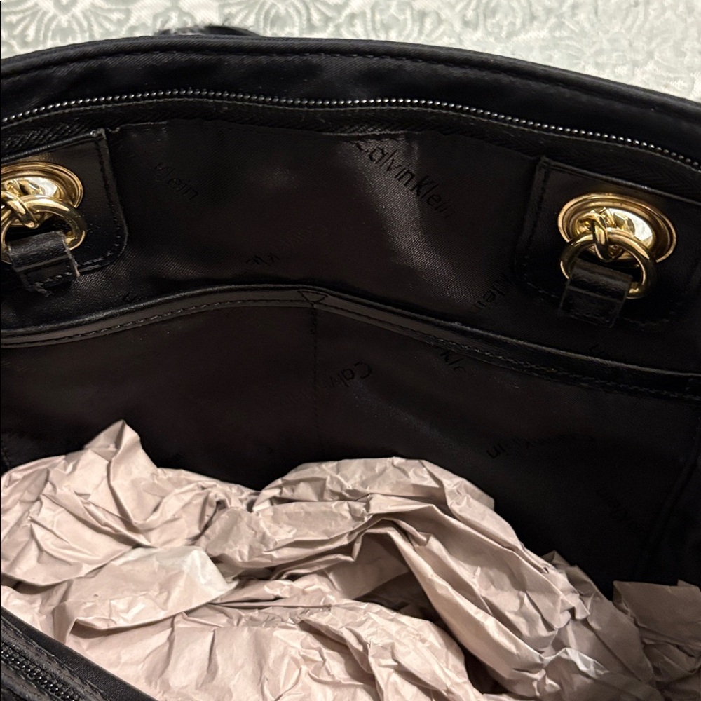 Calvin Klein Black Tote with Gold Chain Accents - Picture 6 of 7